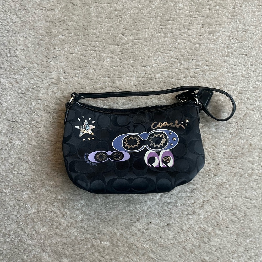 Coach Black Wristlet with Graphic Design